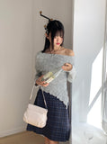 Lawton ribbed diagonal off-shoulder long sleeve knit