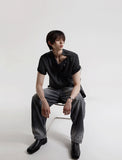 Open 5 button ribbed round knit short ver
