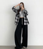 Soft check loose fit long sleeve shirt