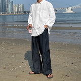 Summer one tuck wide denim pants