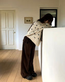 Jupi Dot Round Neck Long Sleeve Knit Cardigan