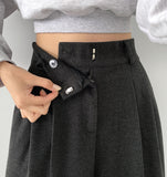 Winter two-pin tuck back banding double lock inner button wide slacks pants