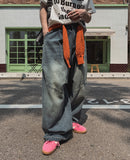 Wavy Washing Pin Tuck Balloon Denim Pants