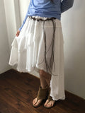 Muhi Unbalance Lace Belt Set Banding Long Skirt