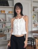 Hiyu pintuck frill lace ribbon strap sleeveless blouse