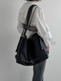 Belt Strap Embossed Leather Shoulder Bag