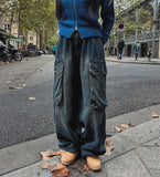 Hip 3D cargo denim banding pants
