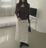 Solid Cotton H-Line Back Slit Long Skirt