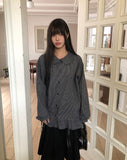Rundy Check Shirring Round Collar Blouse