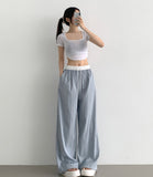 Summer rustling color matching detail wide banding pants