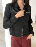 [MADE] Disher Zipper Leather Color Matching Two-Way Knit Zip-Up Jumper