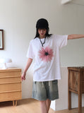Somi Flower Printed Oversized Fit Boxy Short Sleeve T-shirt