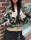 E-Ring Military Camo Pocket Crop Long Sleeve Hooded Zip-Up