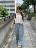 Wet Light Blue Washing Wide Denim Pants