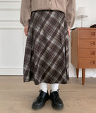 Maidet Pintuck Banding Flared Check Long Skirt