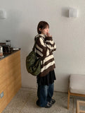 Kyuen Stripe Wool V-Neck Hood Knit