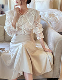 Layview see-through embroidered big collar blouse (Sleeveless set)
