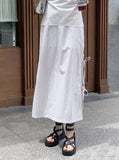 Loading Side Ribbon String Side Slit Back Banding Nylon Long Skirt