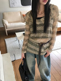 Nion See-Through Stripe Hood Long Sleeve Knit