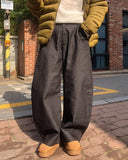 Ben's Herringbone Curved Balloon Denim Pants