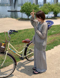 [BAONHAUS] Revish Summer Seersucker Check Banding Wide Pants