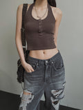 Pigment Snap Ribbed Halter Sleeveless