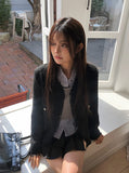 Conbe No Collar Fringe Tweed Jacket