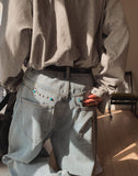Royce Studded Wide Denim Pants