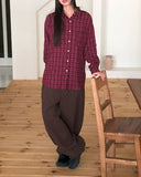 Mutt check pattern collar pocket oversized long-sleeved shirt