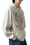 DOODLE HEART WAFFLE ZIP UP HOODIE
