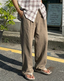 Deep linen one-tuck wide pants