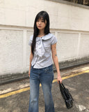 Yonning Check Short Sleeve Blouse