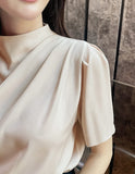 Azrin Half-Neck Drape Short Sleeve T-blouse