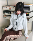 Neck String Incision Color Matching Zip Up