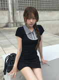Nehru Vintage Check Collar Short Sleeve Blouse
