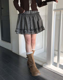 Bran Double Frill Check Midi Skirt