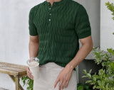 Henley Neck Cable Short Sleeve Knit