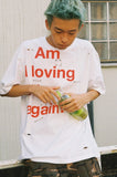damage washing piercing t-shirt