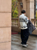 Snow Falling Design High-Neck Knit Zip-Up