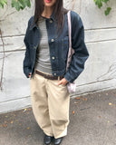 Mizen Collar Pocket Washed Denim Jacket