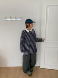 [Unisex] Melandy Stripe Collar Long Sleeve Tee