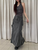 Pigmented Rope Cut Cargo Long Skirt