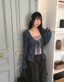 Rumi wrinkle see-through ribbon cardigan