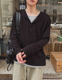 Top two-tone layered henley neck long-sleeved T-shirt