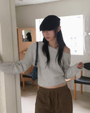 Nize Wool One Off Shoulder Cropped Long Sleeve Knit