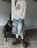 Broing damage bermuda denim pants
