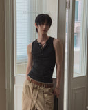 [PLAN MADE/MADE] Acid Henley Neck Washing Sleeveless