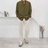 Fold semi-wide cotton pants