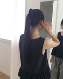 [Scrunchie set] Kicho Dot Ribbon Sleeveless Blouse