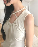 Beta shirring halter sleeveless one piece